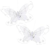 Papillon blanc décoration clip avec perles et strass, 10cm, pack de 12 pour mariage et décoration de printemps