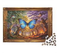 Papillon Bleu Puzzle 1000 Pièces Puzzle pour Adultes Papier Forêt Magique Détente Attention Décoration Maison Cadeau Famille Jeux 38x26cm/1000pcs