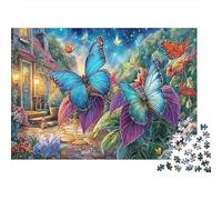 Papillon Bleu Puzzle Classique 1000 Pièces Adolescents & Adultes, Carton Recyclé,Jardin du Printemps Décoration Intérieure, Art Mural, Cadeau Boxing Day, Défi Mental 70x50cm/1000pcs