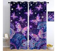 Papillon Chambre à Coucher Rideaux, Ciel Nocturne Violet Rideau Occultant, l'art du Mandala Salon Rideau, Style bohème Isolant Panneaux de Rideaux Intérieurs L70 x H160cm 2 Panneaux