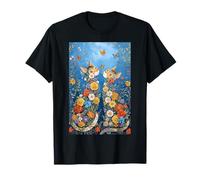 Papillon Chats Fleurs Sauvages Floral Félin Prairie T-Shirt