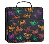 Papillon coloré fluo 3 anneaux fermeture éclair classeur organisateur avec bandoulière imperméable portfolio adapté pour l'école collège Clip de crème résistant