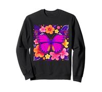 Papillon coloré parmi les fleurs exotiques Sweatshirt