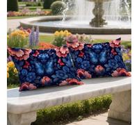 Papillon Coussin Exterieur Impermeable Housse de Coussin 50x90cm Rectangulaire Decoratif Taie Oreiller Lot de 2 Fleur Impression Double Face Velour Pillow Case Housse Canapé pour Patio Jardin LY-741