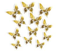 Papillon Decoration,12 pcs 3D Papillons Decoratifs Scrapbooking Papillon Autocollant Mural Stickers Muraux Decoration Murale Chambre, pour Enfants et Filles Or