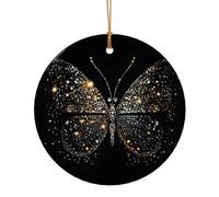 (Papillon) - Décoration de Noël ronde en céramique - 9 cm - Décoration de Noël pour roman