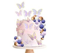 Papillon Decoration Gateau, 43 PCS Deco Gateau Anniversaire, 3D Papillon Cupcake Décorations, Boule Décoration Gateau pour Anniversaires, Vacances, Mariages, Baby Showers (B)