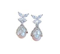 Papillon dentelle perle boucles d'oreilles avec zircone cubique-Dainty élégant Dangle boucles d'oreilles minceur Silhouette-mariage mariée Prom quotidienne bijoux cadeau pour les femmes