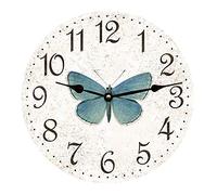 Papillon D'Horloge Rustique Blanc Ronde Cuisine Horloge sans Tic-Tac Horloge Murale Silencieuse Pendule Murale pour Bar École Chambre 25Cm