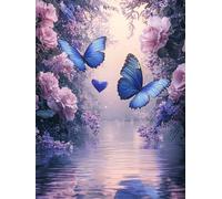 Papillon Diamond Painting Adulte,5D Diamond Painting Kit Complet, Ronde Diamond Peinture Paysage Images Cristal Débutant Art Set Cadeau Femme pour Décoration Halloween Murale Maison 20x28in y0l-735