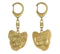Papillon, Épagneul continental - porte-clés chien plaqué or dans un coffret cade