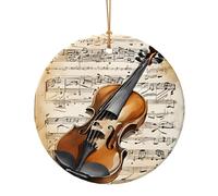 Papillon et violoncelle Ornements ronds en céramique à suspendre pour sapin de Noël, Thanksgiving, Nouvel An, Noël, vacances, fête de mariage, cadeaux souvenirs 1 pièce, 7,3 cm