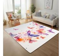 Papillon Fleur Aquarelle Tapis Antidérapant 80x150cm Entretien Facile Intérieur Moquette Chambre, Papillon de Rêve Tapis de Salon Paillasson Intérieur - pour Chambre d'enfant
