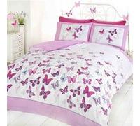 Papillon Flutter Double Housse de couette et taie Set - Rose Rose G
