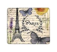 Papillon Français Vintage Paris Tour Eiffel Tapis De Souris Antidérapante Tapis Souris Douce Mouse Pad pour Études Maison Travail 25X30Cm