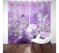 Papillon Imprimé Animal Cuisine Voilages Intérieurs, Gysophilas Rideaux Salon Chambre, Violet Occultants Rideau 140L X 240H cm Thermique Isolant Anti Bruit, Lot de 2 à Oeillets