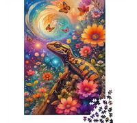 Papillon Lézard Fleur Puzzle, 1000 Pièces Jeu D'intérieur Adulte | 52x38cm Carton, Exercice Mental, Ajustement Précis, Amateurs De Puzzles, Réduction Du Stress