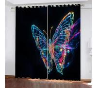 Papillon Lumineux Rideau Salon Occultant Thermiques Imprimé Art Abstrait 3D Rideaux à Oeillets Et Draperies Intérieurs 170 x 200 cm 2 Panneaux Décoration de Fenêtre pour Enfant Chambre