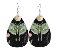 Papillon Lunaire Mystique Avec Fleurs De Lune Et Étoiles Boucles D'Oreilles De Goutte Décontractées Boucles D'Oreilles Pendantes Tendancees Boucle D'Oreille En Simili Cuir Pour Voyages Danse