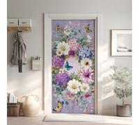 Papillon Marguerite Effet 3D Sticker Porte, Hortensia Papier Autocollant Porte Mural Décoration, Papillon de Nuit Stickers Muraux Amovible PVC 77x200 cm 5Yl84
