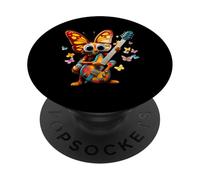 Papillon Mignon Jouant de la Musique de Dessin animé de Guitare électrique PopSockets PopGrip Adhésif
