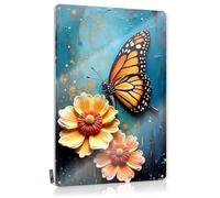 Papillon monarque reposant sur des fleurs vibrantes sur un fond peint imperméable rustique - Décoration murale pour adolescent (30 x 40 cm)