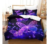 Papillon néon 3 Pièces Bedding Set Duvet Cover 3D Printing Quilt Cover Theme Kids Bedding Luxury Ultra Soft,Papillon violet Duvet Cover&Pillowcases Glissière Entretien Facile Super roi（260x220cm）