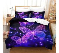 Papillon néon Bedding 3 Pièces Papillon violet Duvet Cover Set with Pillow Shams-Soft Brushed Microfiber Fabric-Wrinkle,Shrinkage And Fade Resistant-Easy Care Luxury Soft Bedding simple（140x200cm）