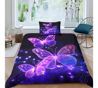 Papillon néon Qualité Supérieure Parure 2 Pièces De Lit De Luxe Avec 3D Imprimée Papillon violet Housse De Couette Imprimée Sauvages À Microfibre Fermeture Éclair Enfants Adultes simple（135x200cm）