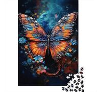 Papillon Orange Bleu Éclatant Puzzle 1000 Pièces Jeu de Puzzle pour Adultes Fleurs Détente Concentration Décoration Cadeau 70x50cm/1000pcs