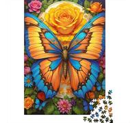 Papillon Orange Puzzle 1000 Pièces Papier pour Adultes Motif Floral Puzzle pour Famille Décoration Détente Cadeau 38x26cm/1000pcs
