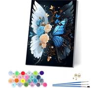 Papillon Peinture Numero Adulte avec Cadre, Peinture Numero Adulte Fleur sur Toile, DIY Loisirs Créatifs Adultes, Paint by Numbers Kit avec Peintures et Pinceaux, Decoration Maison 20x30cm 0-4197
