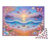 Papillon Plage crépuscule Puzzle 1000 Pièces Adulte sans Poussière, Puzzles De Casse-tête Puzzle De Détente Mentale pour Une Activité Jour De Pluie, Le Puzzle Le 70x50cm/1000pcs
