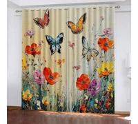 Papillon Rideau Occultant Oeillet Polyester 3D Chambre Rideaux Thermique Isolant Anti Froid Fleurs Paysages Naturels Rideau Chambre Enfant Ado Fille Garcon （280x250 cm）