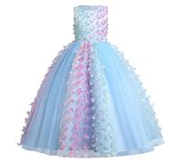 Papillon Robe Fille Enfant Princesse Mariage Appliqué 3D Robe Demoiselle d'honneur Soirée sans Manches Tutu Tulle Longue Fantasie Anniversaire Carnaval Fête Pageant Cérémonie Bleu 9-10 Ans