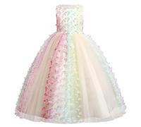 Papillon Robe Fille Enfant Princesse Mariage Appliqué 3D Robe Demoiselle d'honneur Soirée sans Manches Tutu Tulle Longue Fantasie Anniversaire Carnaval Fête Pageant Cérémonie Blanc 13-14 Ans