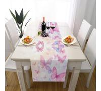 Papillon Rose Chemin de Table Lavable Facile d'entretien, Fantaisie Romantique Chemin de Table pour Décorations de Table Anniversaire Armoires Dîner Cuisine Fête Mariage 30 x 100 cm