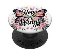 Papillon Rose « Hope Gives Us Wings » pour la Sensibilisation au Cancer du Sein PopSockets PopGrip Adhésif