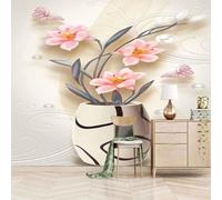 Papillon Stéréoscopique Fleur Rose Vase Papier Peint 3D Installation Facile Intissé Tapisserie Bureau Salon Canapé Chambre Décoration Murale-300cm×210cm