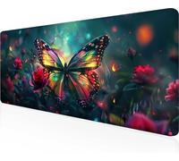 Papillon Tapis de Souris 140 x 60 cm Grand Tapis Souris XXL, Vert Mouse Pad, à Bords Cousus, Base en Caoutchouc Antidérapante, sous Main pour Clavier Pad, Decor Maison, Cadeaux pour Hommes PjY8899 M-Y