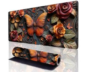 Papillon Tapis de Souris 70 x 40 cm, Tapis Bureau RougeImperméable et Antitache, Mouse Pad Améliore la Précision et la Vitesse, Antidérapante Base sous Main Bureau pour Gamer, Ordinateur, Cadeau is-E