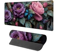 Papillon Tapis de Souris Gaming 1000x500x3mm, Tapis de Souris XXL Fleur, sous Main Bureau, Mouse Pad avec Rubber Base, Mousepad avec Coutures sur Les Bords, pour Gamer, PC Accessoires Bureau 6-5264