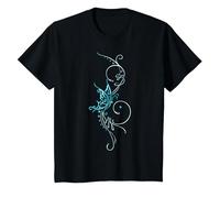 Papillon Tatouage T-Shirt Motif Papillon Turquoise Bleu T-Shirt, Enfant, Noir, 4 Ans