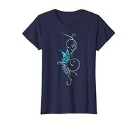 Papillon Tatouage T-Shirt Motif Papillon Turquoise Bleu T-Shirt, Femme, Bleu Marine, M
