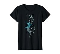 Papillon Tatouage T-Shirt Motif Papillon Turquoise Bleu T-Shirt, Femme, Noir, L
