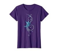 Papillon Tatouage T-Shirt Motif Papillon Turquoise Bleu T-Shirt, Femme, Violet, L