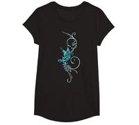 Papillon Tatouage T-Shirt Motif Papillon Turquoise Bleu T-Shirt, Fille, Noir, L