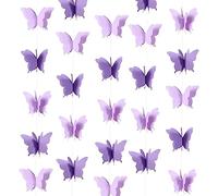 Papillon violet Guirlande suspendue 3D Papier Bunting Bannière Décorations de fête Mariage Douche Bébé Décoration Maison Violet Lot de 2, 143 cm de long chacun