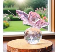 Papillon volant en verre avec base de boule, ornement d'animaux en cristal pour décoration de la maison, mariage, cadeau de Noël pour femmes (rose)