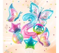 Papillon2 Ballon 2 ans décoration anniversaire papillon ballon chiffres 2 ans | Ballon aluminium papillons colorés - pour décoration fille 2e anniversaire - vole à l'hélium
